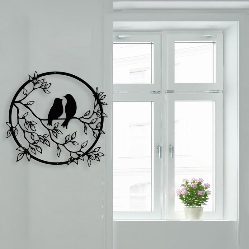 Tooarts Wandkunst aus Metall Vogel auf Zweig als runde Wanddekoration in Schwarz - Bild 5