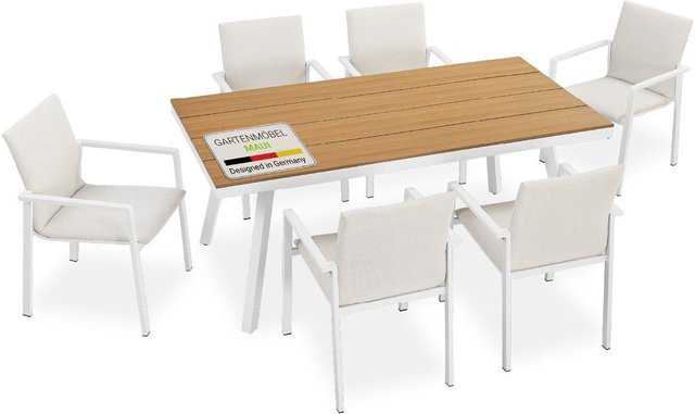 Juskys Premium Gartenmöbel Set Maui in Beige mit Tisch, 6 Stühlen und Kissen aus Alu und Polywood - Bild 1