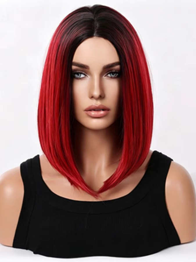 WENYAN Bob-Perücke, 14 Zoll, Burgunderrot, Gestuft, Synthetisch, Damen - Bild 4