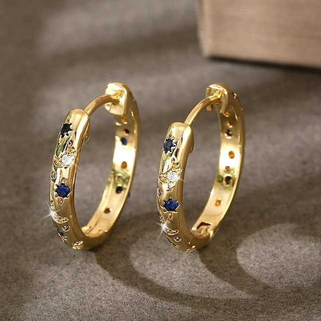 Creolen OPK, Gold, Zirkonia, Mond & Stern, Damen - Bild 1