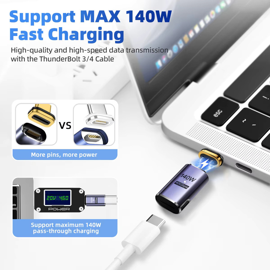 Magnetischer USB-C-zu-Typ-C-Adapter USB4.0 Thunderbolt3, 140 W, 40 Gbit/s, 8K bei 60 Hz, Gold - Bild 3