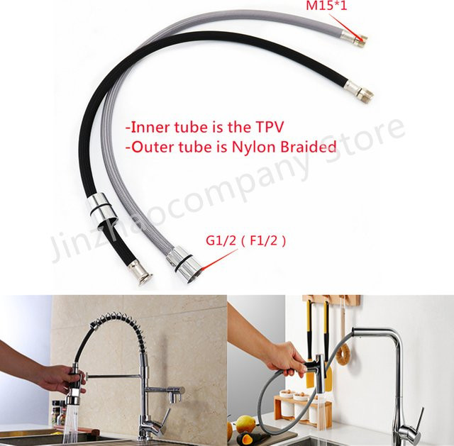 Flexibler Nylon-Wasserhahnschlauch für herausziehbare Küchenarmaturen, Anschluss F1/2 M15 * 1, Schwarz oder Grau - Bild 1