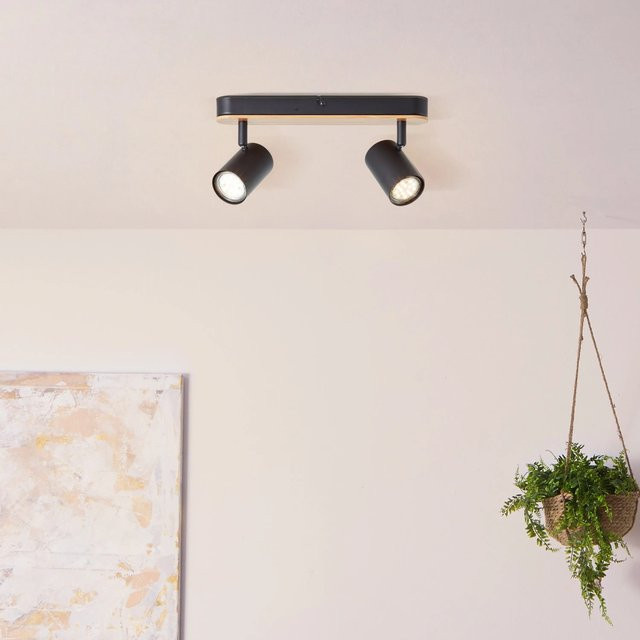 Brilliant Niels Spotbalken 2-flammig Schwarz Matt und Natur aus Metall und Bambus mit GU10 LED-Leuchtmitteln - Bild 1