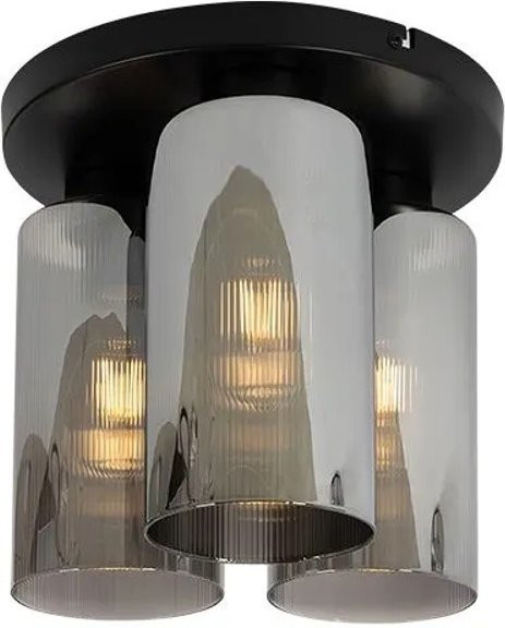 QAZQA Art Deco Deckenleuchte Laura, 3-flammig, Schwarz mit Rauchglas, dimmbar - Bild 1