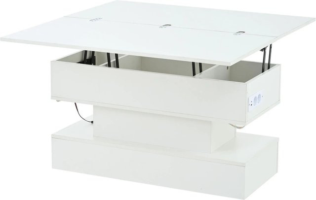 okwish Couchtisch mit USB-C und USB Ladebuchsen sowie LED und Stauraum in Weiß, B/T/H: 100 x 50 x 51,5 cm - Bild 1