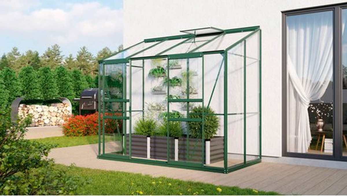Vitavia Anlehn-Gewächshaus Styx 3300 in Smaragdgrün mit ESG-Glas und Schiebetür, B/H/T: 25,5 x 222 x 132 cm - Bild 5