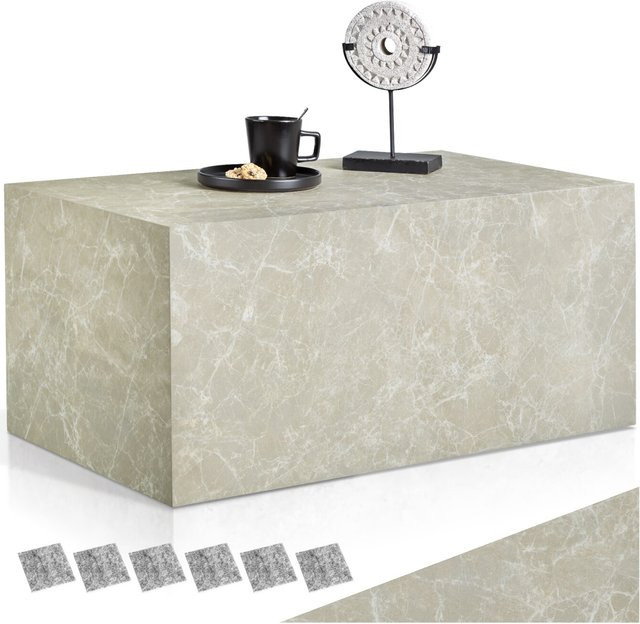 tectake Couchtisch in beige mit Travertinoptik, modernes rechteckiges Design für dein Wohnzimmer - Bild 1