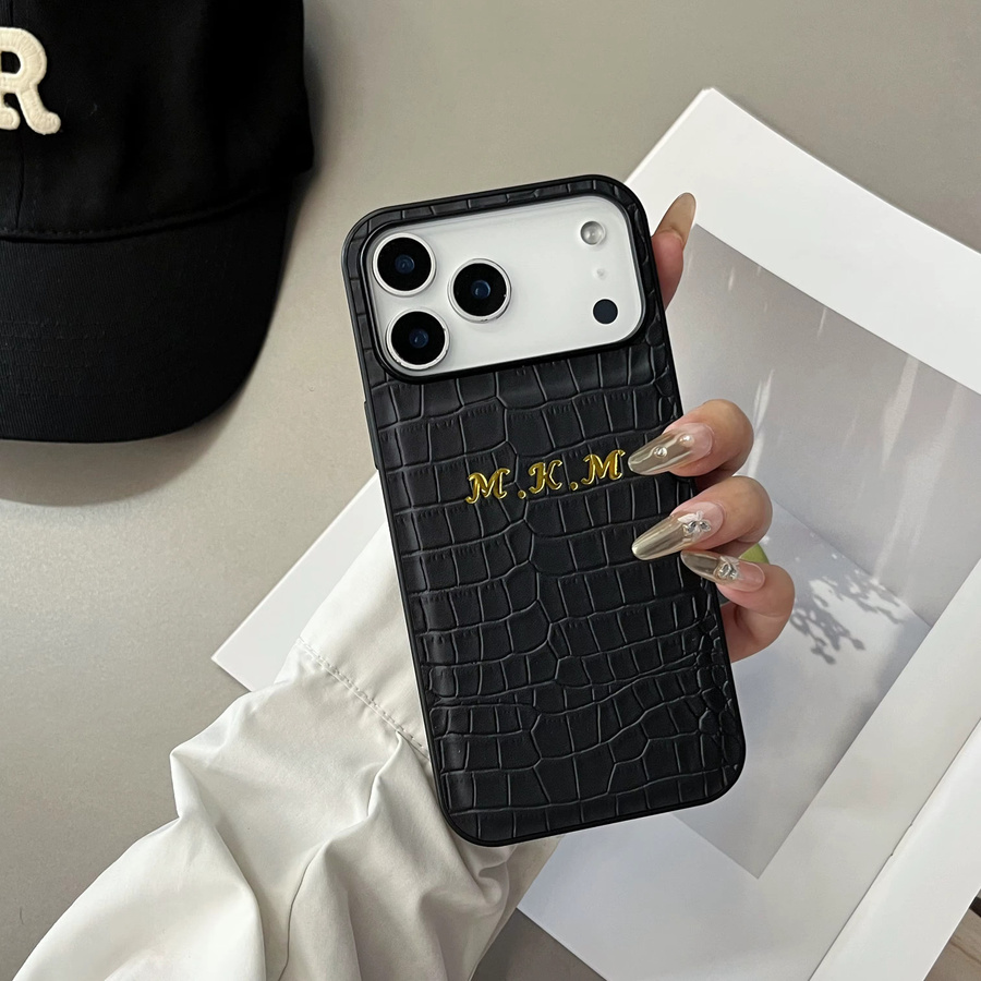 Individuelle AccWare Kunstledertasche mit Krokodilmuster für iPhone 11 bis iPhone 17 Pro Max in Schwarz mit Heißfolienprägung - Bild 2