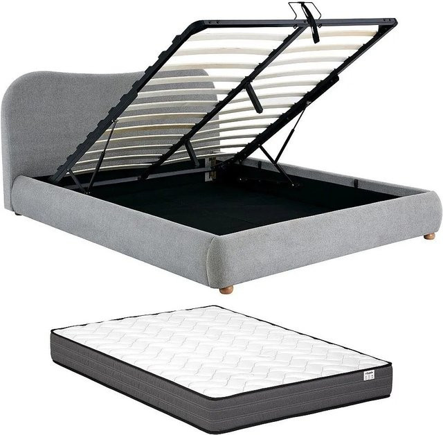 Vente-unique Bett Vanari mit Bettkasten in Lichtgrau, B/T/H: 141 x 215 x 95 cm - Bild 1