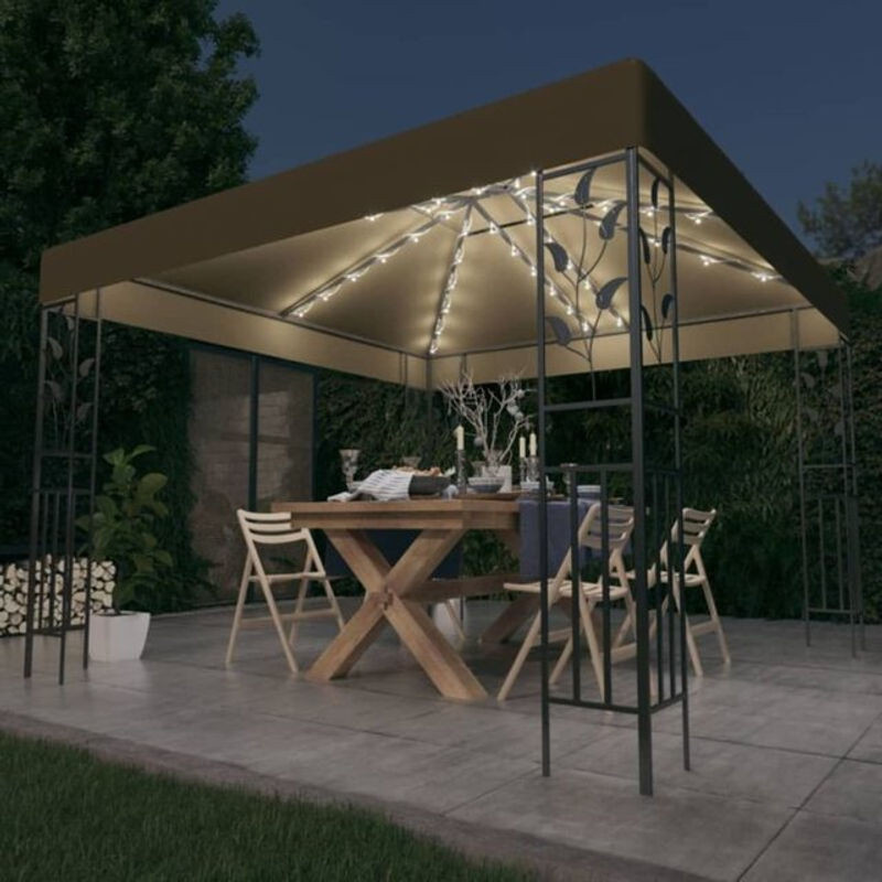 Vidaxl Pavillon mit LED-Lichterkette aus Stoff und Stahl in Taupe meliert, B/T: 300 x 300 cm - Bild 1