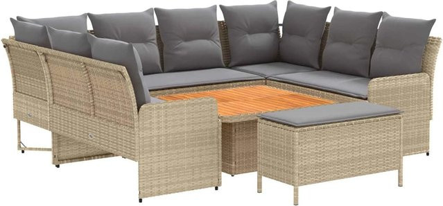 vidaXL Gartenmöbel-Set aus PE-Rattan in L-Form mit 7 Kissen in Beige und Hellgrau - Bild 1