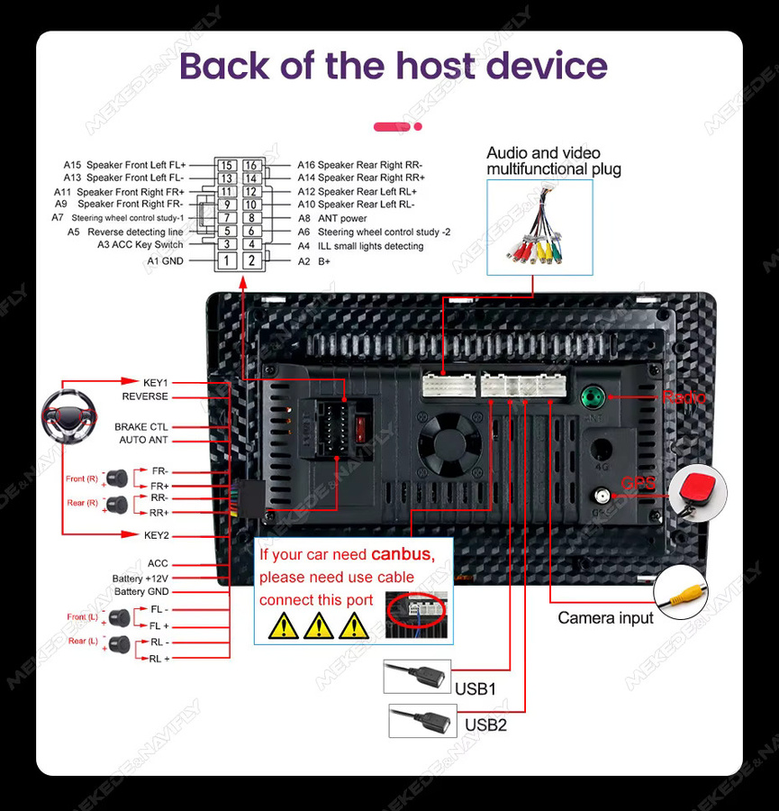 NaviTree Android 14 2Din Auto Radio Multimedia Video Player mit DVR Monitor und Rückfahrkamera Display Bildschirm, CarPlay, Schwarz, Universal Host - Bild 6