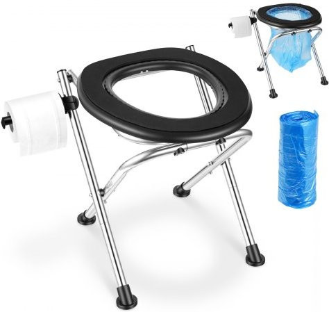 VEVOR Tragbare Campingtoilette aus Edelstahl mit weichem Sitz und Tücherhalter, schwarz, belastbar bis 160 kg - Bild 1