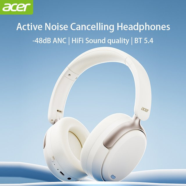 Acer OHR516 ANC Kabelloser Over-Ear-Kopfhörer mit Geräuschunterdrückung, Bluetooth 5.4 und LDAC für hochauflösenden räumlichen Audio in Schwarz oder Weiß - Bild 1