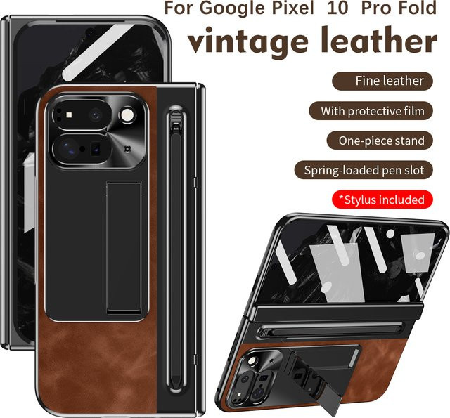 Business Ledertasche mit Touch Pen und Scharnierschutz für Google Pixel 10 Pro Fold und 9 Pro Fold inklusive Glasfolie und stoßfester Abdeckung in Rot oder Braun - Bild 1