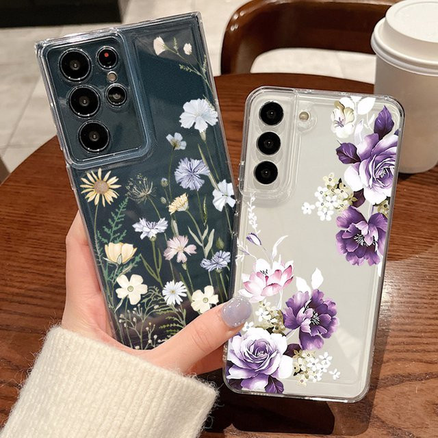 Transparente Handyhülle mit Blumenmuster für Samsung Galaxy S26 S25 S24 S23 Ultra S22 Plus S21 FE – Stoßfeste weiche Schutzhülle - Bild 1
