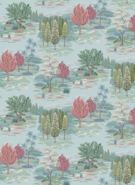 Osborne & Little Tapete Monteverde Woodland Scene in Aqua und Blush aus Vlies - Bild 1