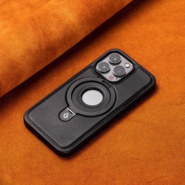 Tuiying002 Luxus Leder MagSafe Hülle mit magnetischem Ringständer für iPhone 14 in Schwarz oder Braun - Bild 1