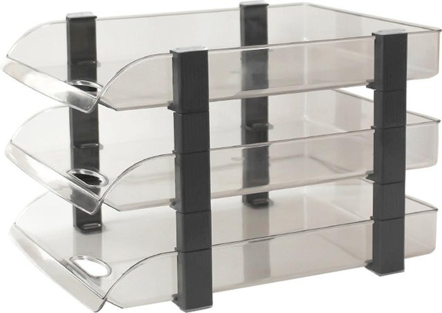 OutsideWorld Briefablage aus Acryl in Schwarz Transparent, 3-lagiges Dokumentenregal für das Büro, B/T/H: 28,0 x 37,2 x 24,7 cm - Bild 1