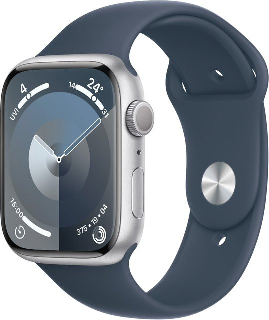 Apple Smartwatch Watch Series 9, GPS, Aluminium, 45 mm, silber/sturmblau - Bild 1