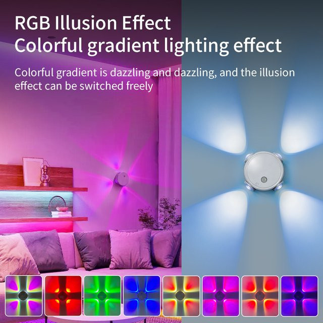 GGBEE 4er-Set RGB Katzenauge-Wandleuchten mit Bewegungssensor, magnetisch aufladbare Nachtlichter in Weiß für Schlafzimmer, Treppen und Schränke - Bild 1