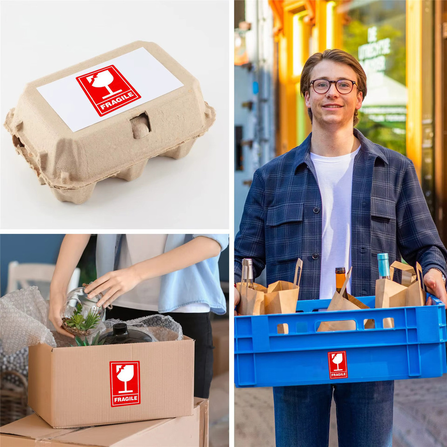 Zerbrechlich Vorsicht Warnaufkleber in Rot für Logistik und Verpackung, 100 Stück, Maße: 5,08 x 7,62 cm - Bild 4