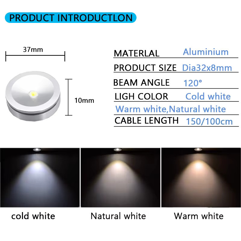 ANMIEPY LED USB Spotleuchte in Weiß zur Aufputzmontage für Vitrinen und Möbel mit 3W Leistung - Bild 3