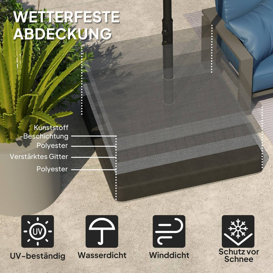 Outsunny Sonnenschirmständer 4-teilig aus schwarzem Kunststoff und Polyester, befüllbares Schirmgewicht für Ampelschirme mit 80 kg, B/H/L: 89 x 10,5 x 89 cm - Bild 5