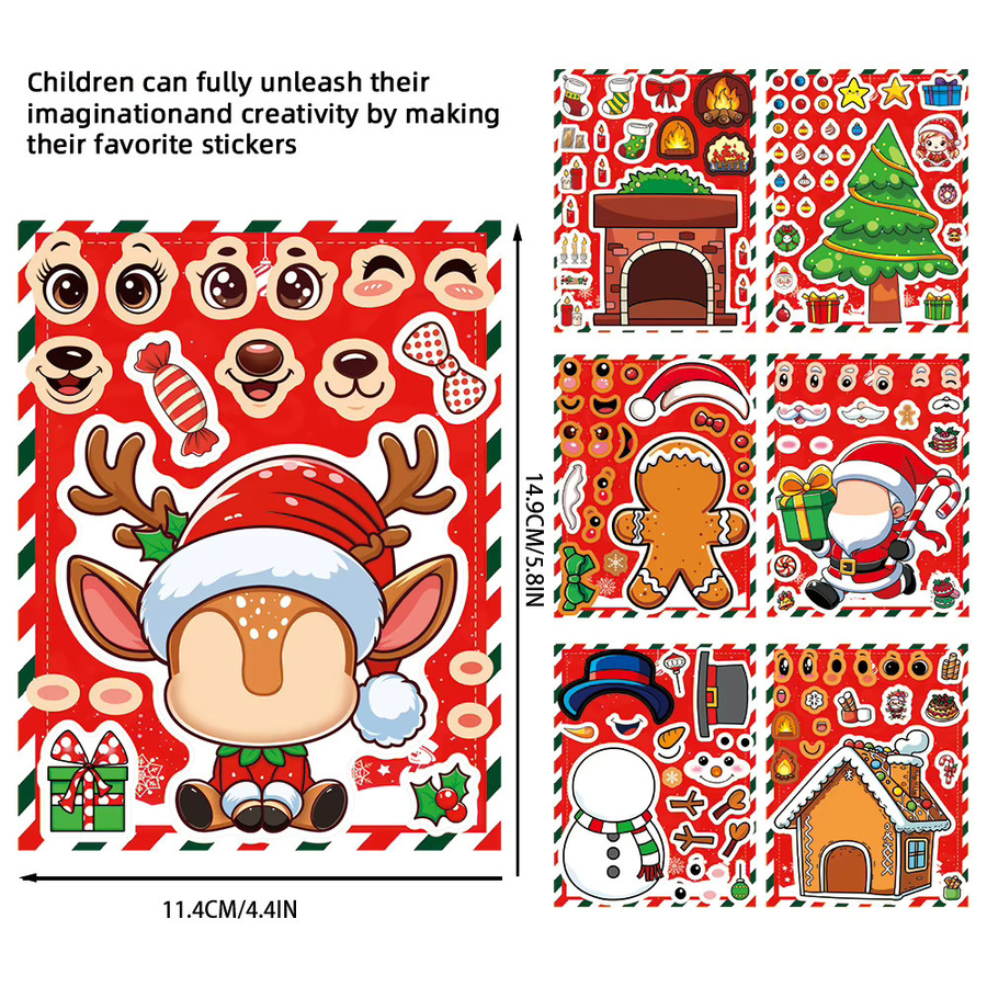 8 Blatt Niedliche Cartoon-Weihnachts-Puzzle-Aufkleber zum Basteln und Gesichter-Machen als Lernspielzeug in Mehrfarbig - Bild 4