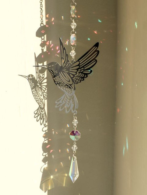 Artilady Kristall Vogel Suncatcher in Silber als hängende Glas Dekoration für Regenbogeneffekte - Bild 1