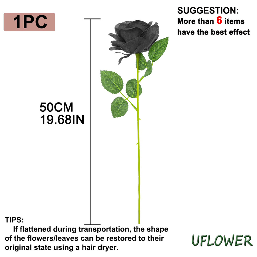 Uflower Künstliche Schwarze Rosen Bouquet aus Textil für Halloween und Gothic Dekoration - Bild 2