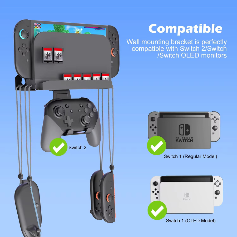 ipega PG-SW2138 Universelle Metall-Wandhalterung für Nintendo Switch, Switch OLED und Nintendo Switch 2 in Schwarz mit schützendem Schaumstoffstreifen - Bild 2