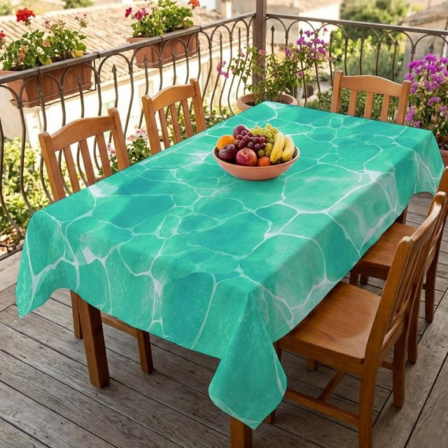 Rechteckige Tischdecke von JINGYUE Pet in Tiefblau mit Wellenmuster, wasserabweisend und waschbar, B/T: 90 x 140 cm - Bild 1