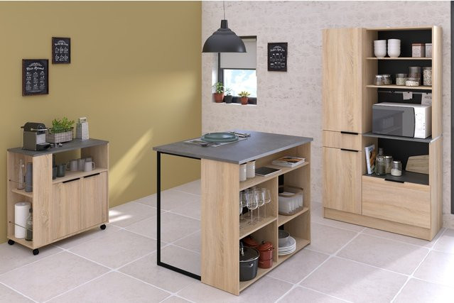 Parisot Küchenbuffet Set Fumay 3 in Eiche und Betonoptik modern matt - Bild 1