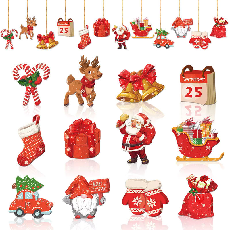 joy-enlife Weihnachtsbaum Hängeornamente aus Papier mit Weihnachtsmann und Gnome in Rot, 12 Stück - Bild 2