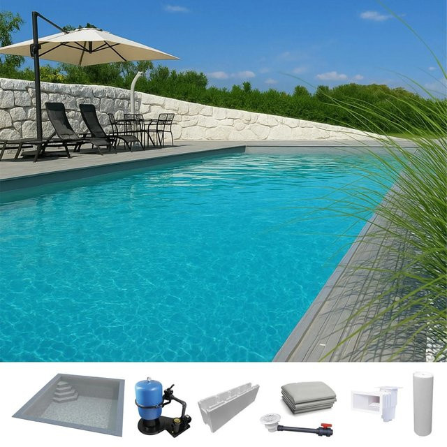 KWAD Styropor Pool Easy rechteckig mit Ecktreppe links in Grau und Weiß, B/T/H: 600 x 300 x 150 cm - Bild 1