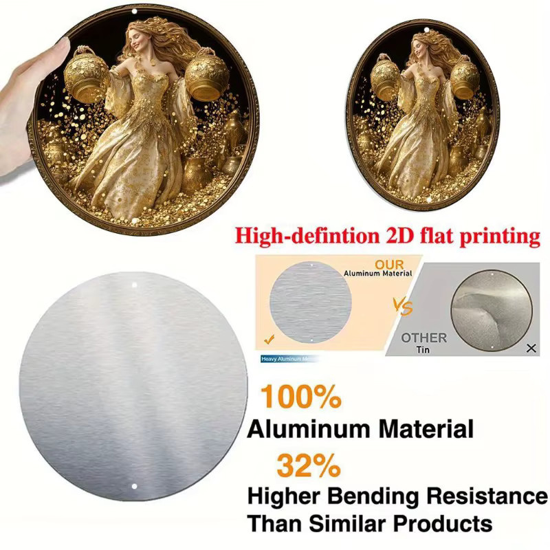 Rundes Aluminiumschild Potdemiel Göttin des Reichtums in Gold als dekorative Kunst für Zuhause und Büro - Bild 2