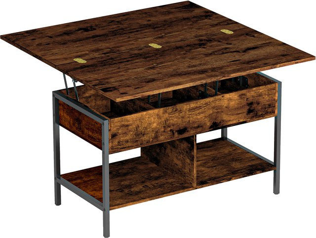 Aosom Höhenverstellbarer und ausziehbarer Couchtisch mit klappbarer Tischplatte und Ablage in Rustikalem Braun, B/T/H: 98 x 49 x 55 cm - Bild 1