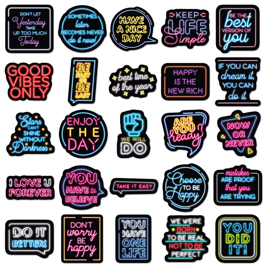 50 Stück Motivations-Aufkleber mit englischen Zitaten in Neon-Optik von AufnahmeYourLife Store, Multicolor - Bild 3