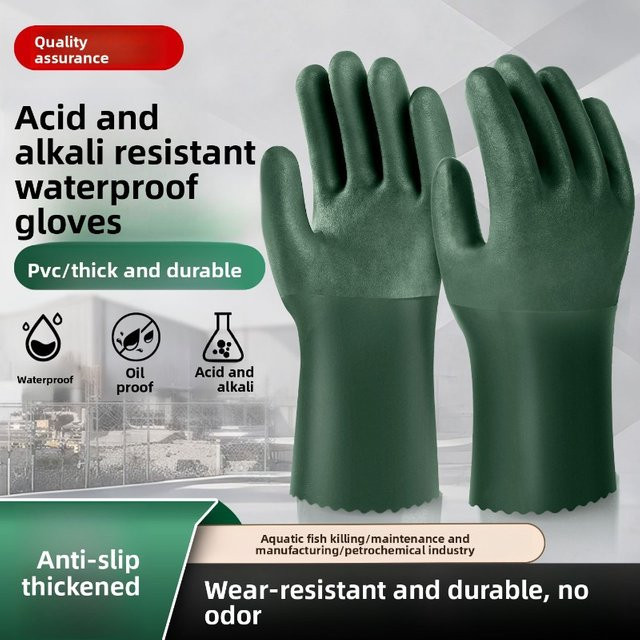 Grüne industrielle Arbeitsschutzhandschuhe wasserdicht ölbeständig säurebeständig und korrosionsbeständig mit Rutschfestigkeit - Bild 1