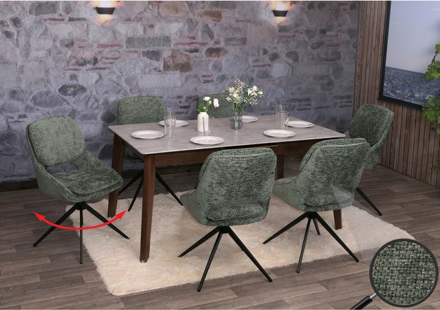 6er-Set MCW Esszimmerstuhl N73 in Grün mit Textil Chenille und Auto-Return Funktion - Bild 1