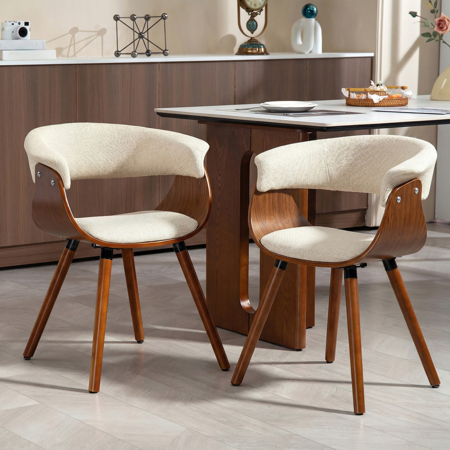 HOMCOM Esszimmerstuhl 2er Set in Leinenoptik mit Holzbeinen aus Buche, Beige - Bild 2
