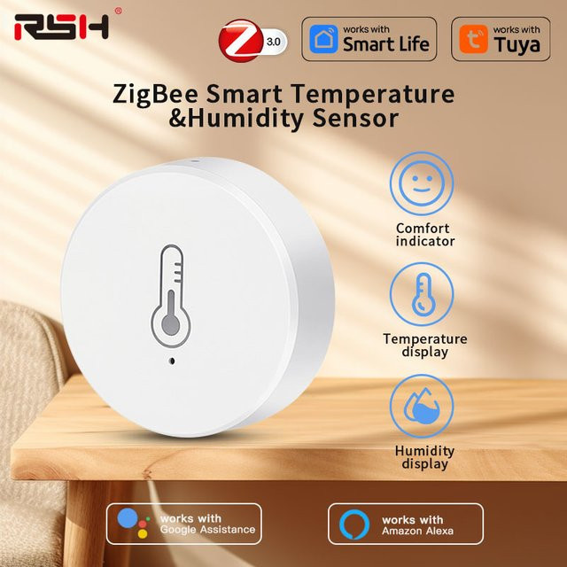 RSH ZigBee Smart Temperatur- und Feuchtigkeitssensor in Weiß, batteriebetriebenes Mini-Thermometer und Hygrometer mit Tuya Smart Life App Unterstützung - Bild 1
