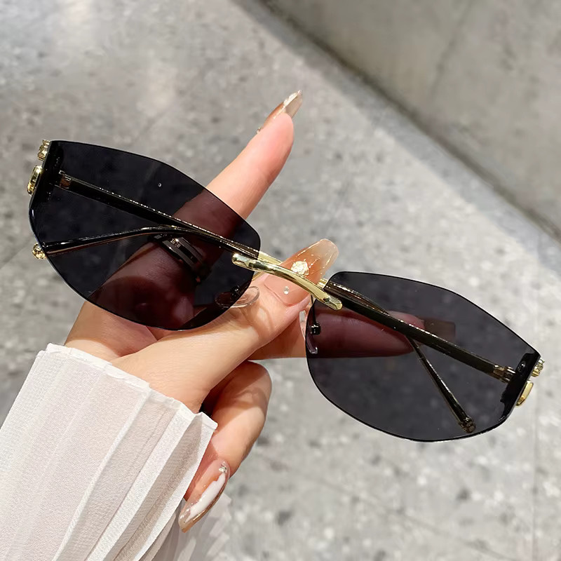Sonnenbrille Cat Eye, randlos, Metall, schwarz - Bild 1