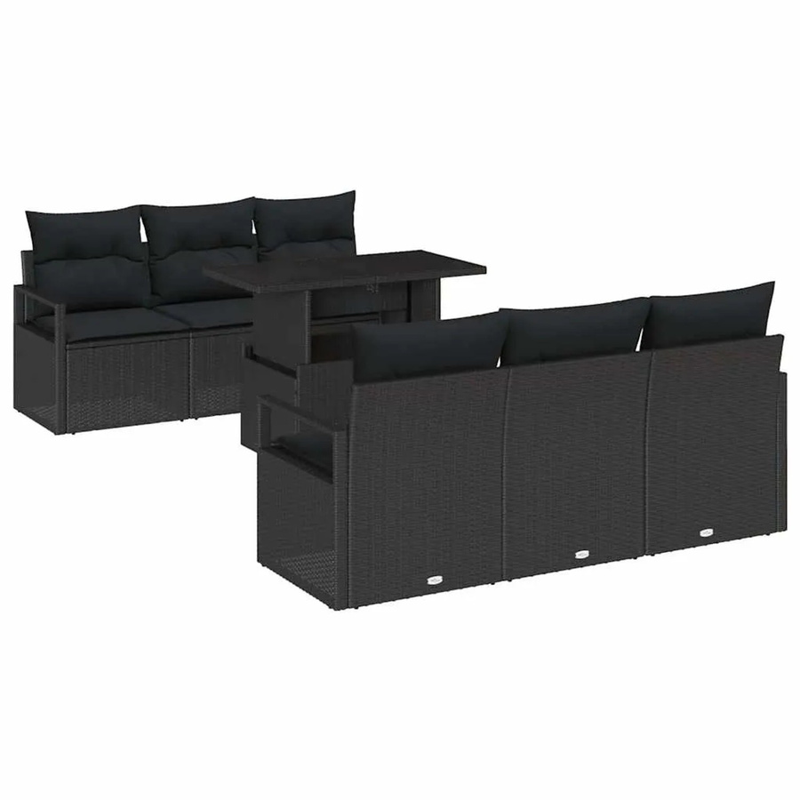 7-teiliges vidaXL Garten-Sofa-Set aus Poly Rattan in Schwarz mit integriertem Stauraum und Sitzkissen - Bild 2