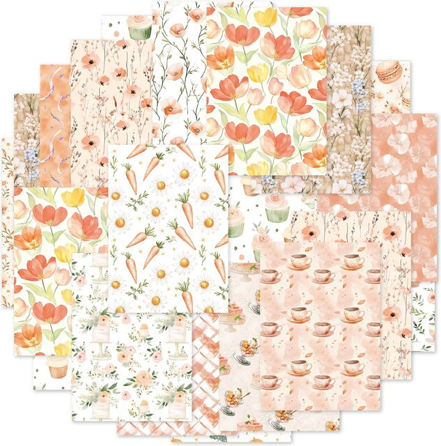 Etori Life Scrapbooking Zubehör Warm Orange Blossom mit süßem Blumenmuster und Vintage-Kariertem Design, 30 Stück, Multicolour - Bild 1