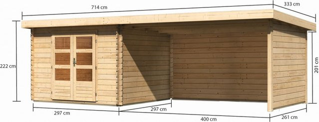 KARIBU Gartenhaus Bastrup aus Holz in Beige, B/H/T: 679 x 220 x 297 cm - Bild 4