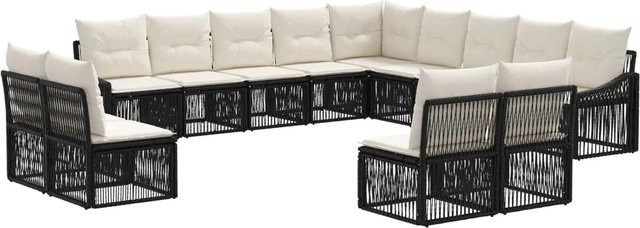 vidaXL Gartensofa-Set 13-teilig in Schwarz aus Poly-Rattan mit Polsterung und Kissen in U-Form - Bild 1