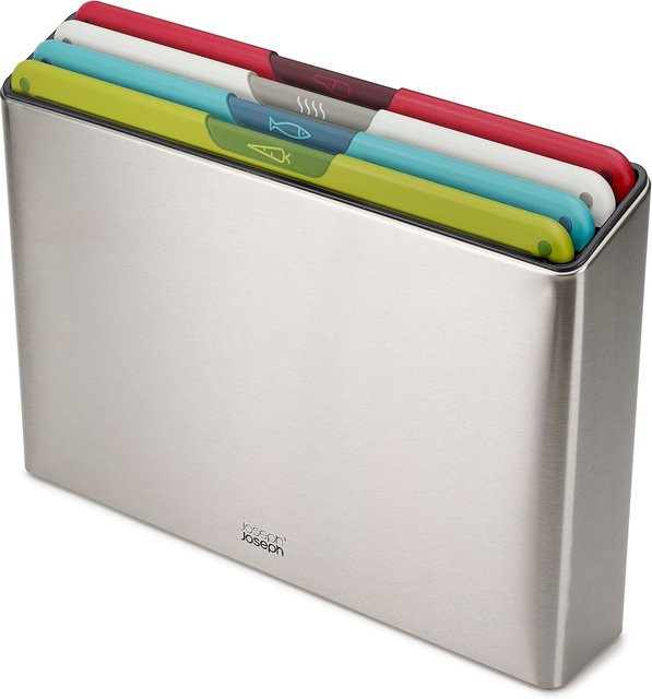 Joseph Joseph Folio Icon Schneidebrett-Set mit Aufbewahrungsbox, 4-teilig, rutschfest, farblich gekennzeichnet, Edelstahl, Multicolour - Bild 1