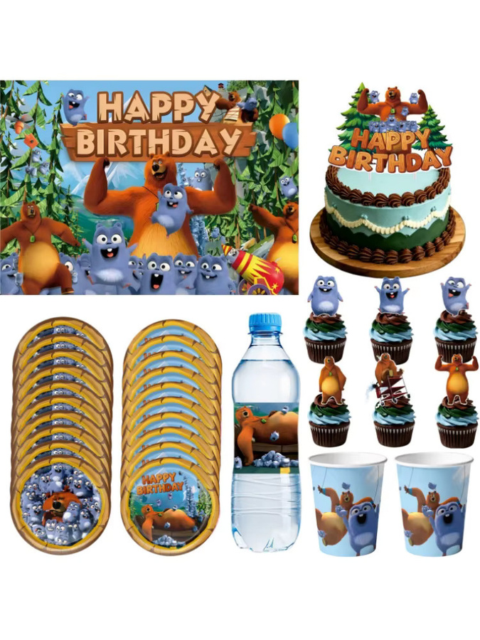 Hasbro Grizzly und die Lemminge Geburtstagsparty-Dekoration Set in Multicolor mit Geschirr, Tischdecke, Tellern, Bechern und Hintergrund - Bild 4